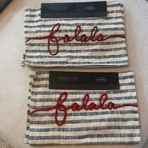 Rachel Zoe Blue and White Striped Placemats with Red Embroidery